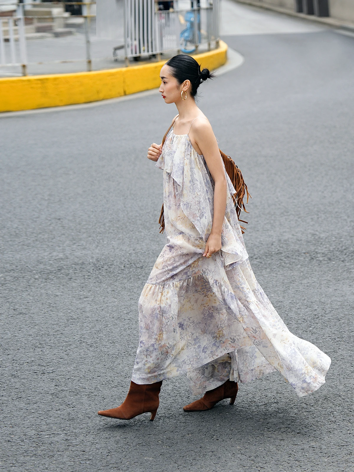 

Claude LemonChen Blouse Skirt Floral Print Blended Petal Collar Dress Half Skirt Lace Trim Long Sleeve Women's Shirt