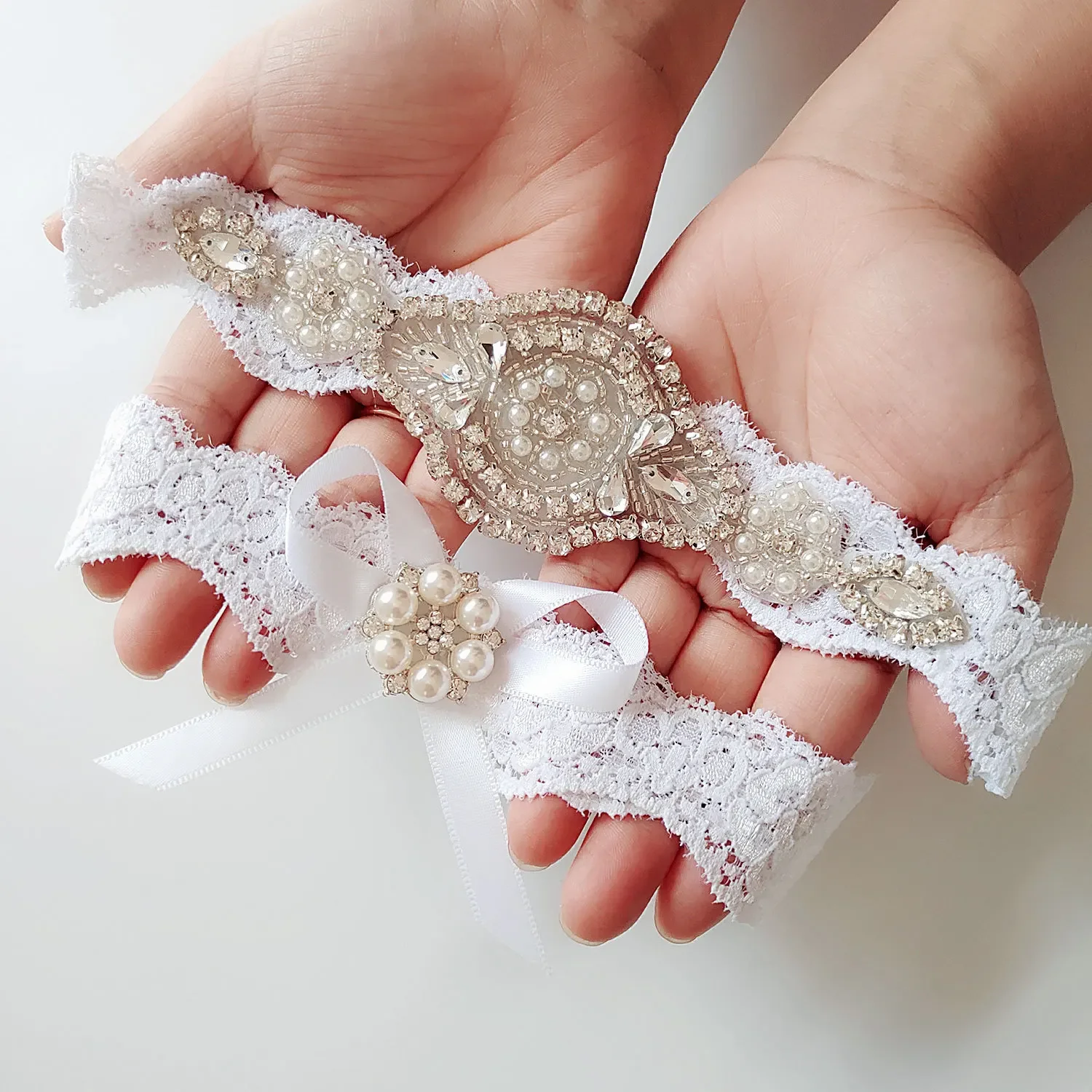 Sexy Girl  Wedding Crystals Garter Women Princess  Wedding Party Bridal Lace Floral Blue Leg Ring Garter Belt