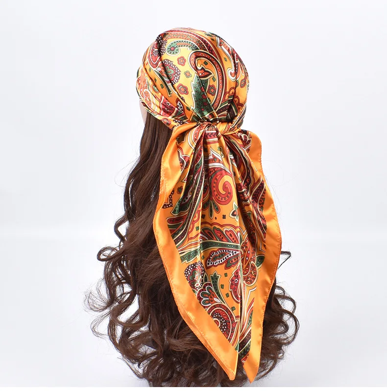 Hochwertige Seidenschals für Damen, quadratisch, Satin, Hijab-Schal, schlichtes Taschentuch, Schals, Wraps, Kopf, weibliches Stirnband, islamisches Halstuch – Detail 3