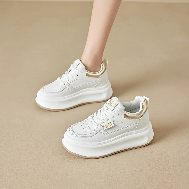 Fujin 6.5cm Air Mesh Genuine Leather Casual Breathable Summer Autumn Platform Vulcanize Wedge Chunky Sneakers Spring White Shoes