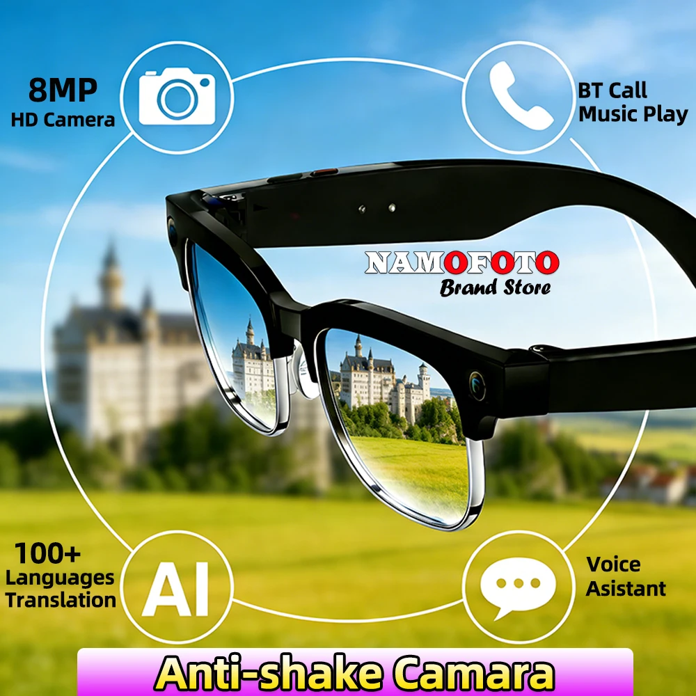 

2026 New Cycling AI Smart Glasses Anti-shake 8MP Camera Translation BT Call Music Play Photo Video Voice Recording Sunglasses