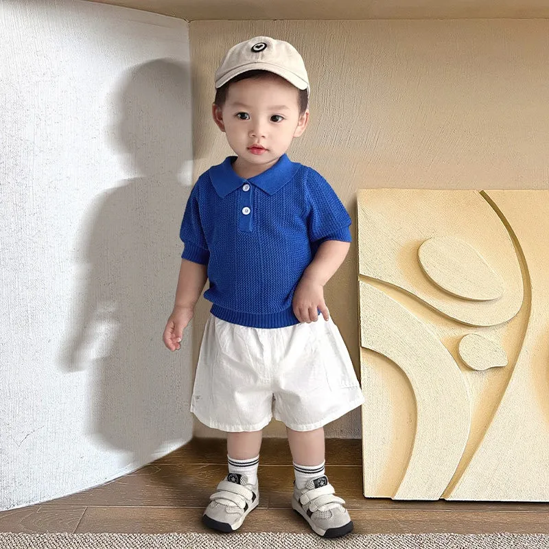 Baby Boys' Summer Set Fashion New Style Children's Hollow Short Sleeve Thin Knitted Top+Casual Shorts 2-piece Set 80-140cm