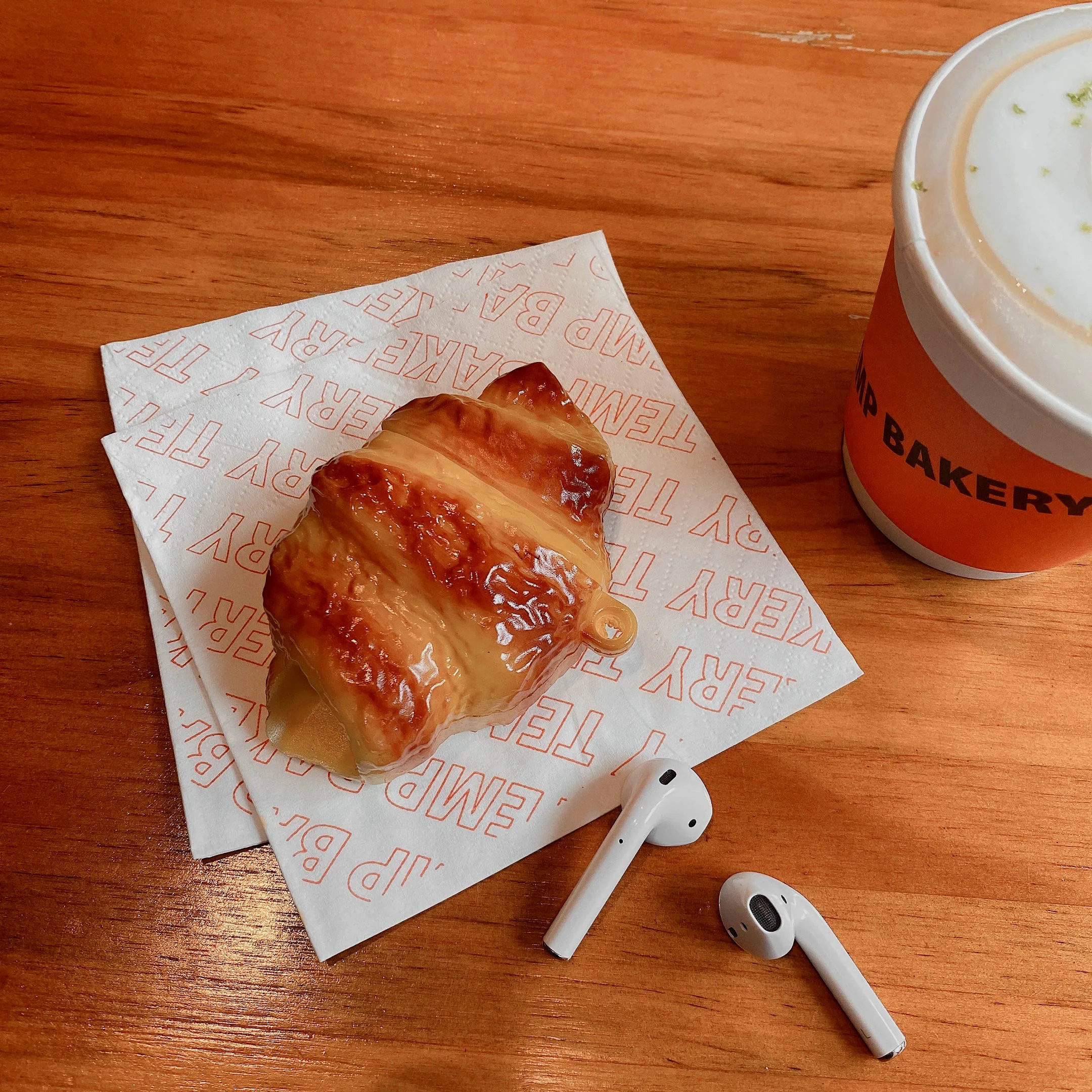 Silicone Case for Apple AirPods Pro with Keychain Hook Croissant Bread 3D Cartoon Food Shaped Cute Lovely Fun Funny For AirPods4