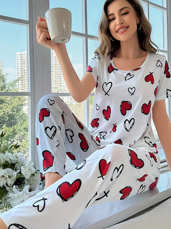 

Floral Print Casual Women's Home Wear Spwear Lightweight Summer Thin Fabric Youth Fem Batobe Home Comfortable Pajamas