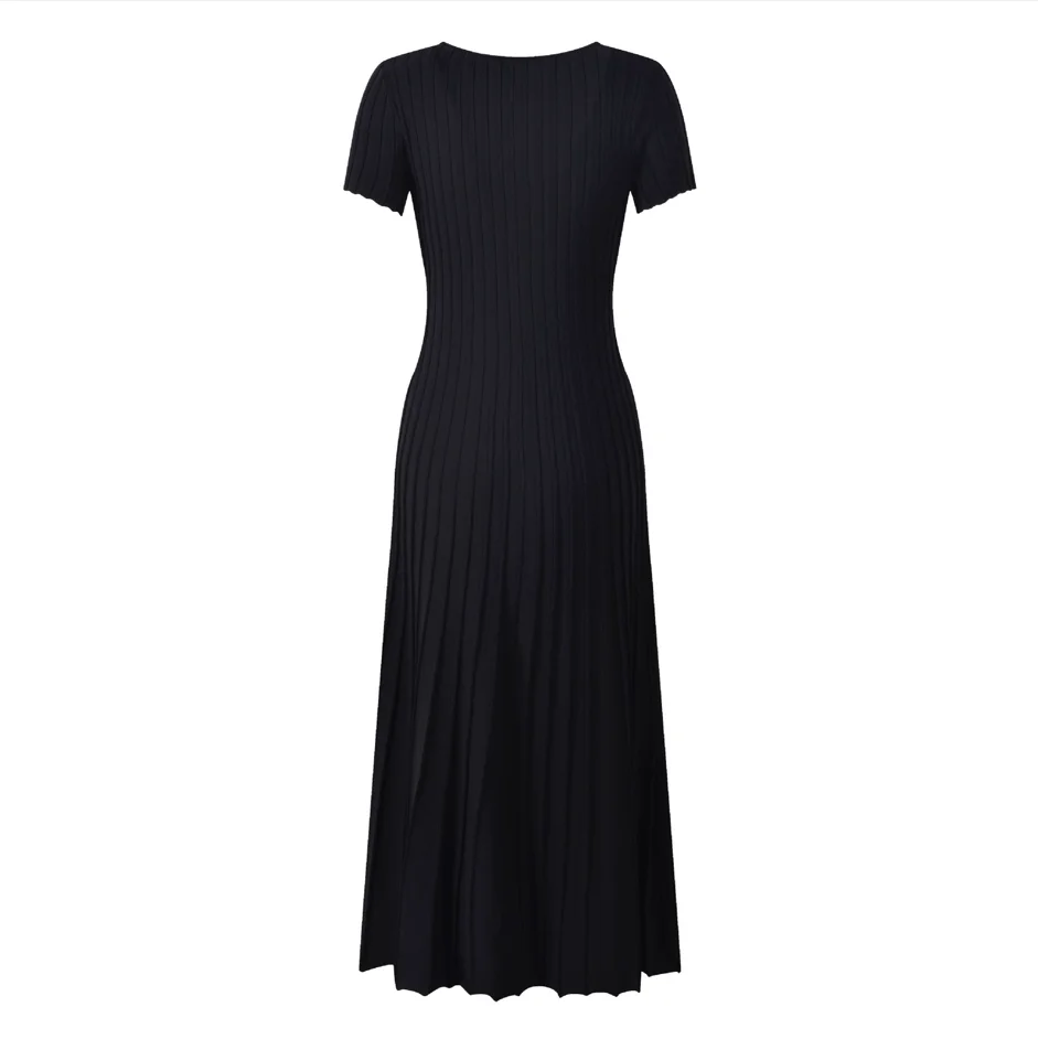 Black Knitted Hollow Long Dress Women 2024 Summer Slim Fit Office Ladies Elegant Robe 5240011