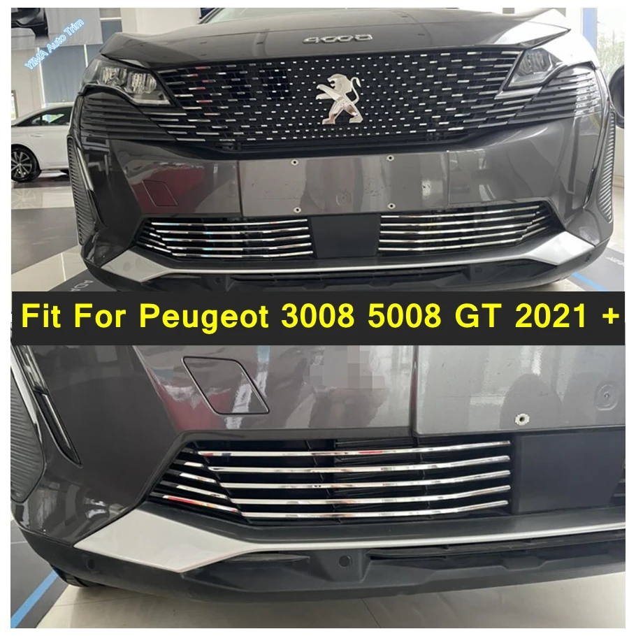 

Stainless Car Front Bumper Lower Grille Moulding Strips Cover Trim For Peugeot 3008 5008 GT 2021 2022 2023 Exterior Accessories