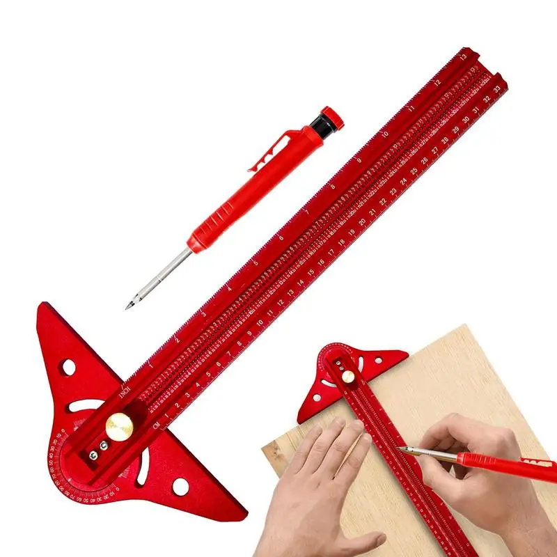 

Woodworking Scribe Tool Square Ruler With Angle Gauge Adjustable High-Precision Aluminum Lightweight Multifunctional Gauge Ruler