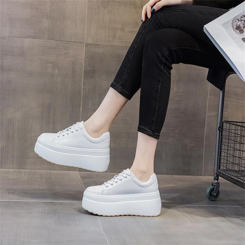 Genuine Leather Women Casual Shoes 8cm Platform Wedge Vulcanized Female Women Fashion Sneakers Chunky Spring Autumn Shoes Summer