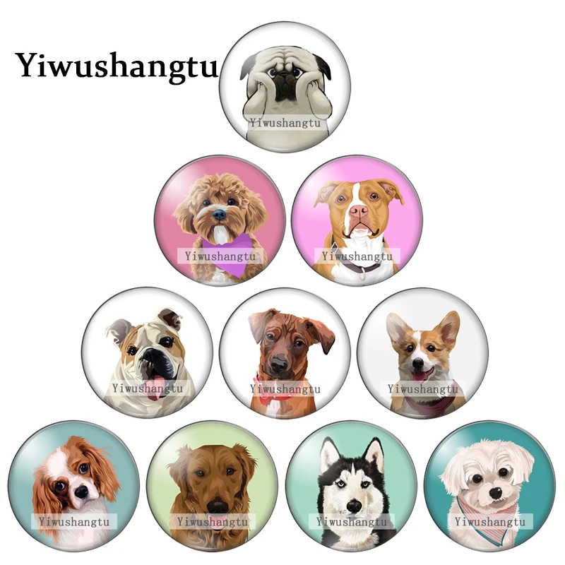 

10 шт., круглые картины с изображением головы собаки, 12/18/20/25 мм