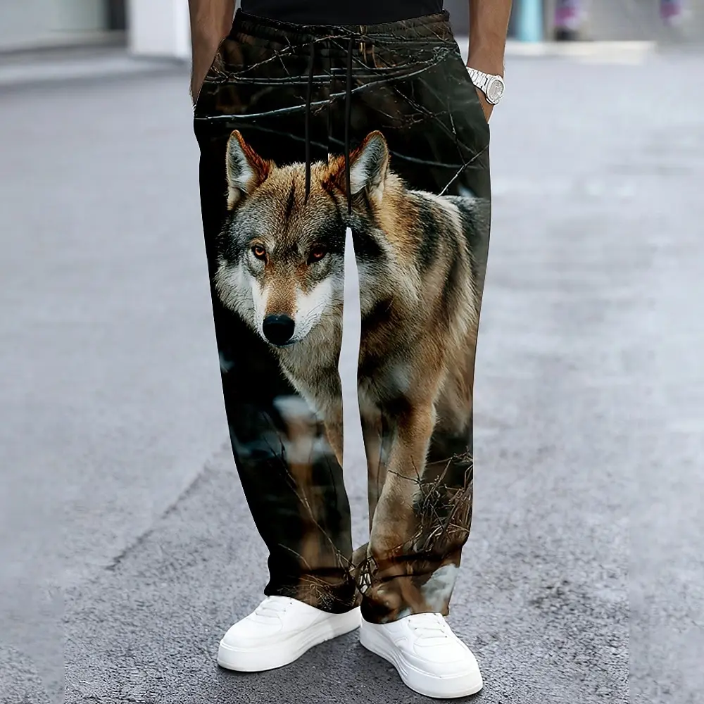 

Мужские спортивные штаны с животными, повседневные брюки, винтажные ретро уличные охотничьи тренировки, эластичные прямые брюки с завязками на талии