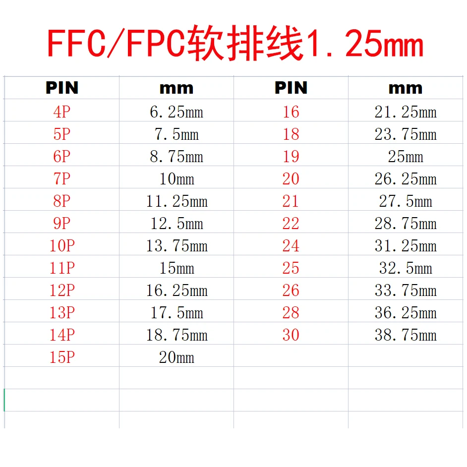 2pc FPC FFC Flexible Flat Cable 1.25mm Pitch AWM 20624 80C 60V VW-1 4P/5/6/7/8/9/10/11/12/13/14/15/16/18/19/20/21/22/24/26/30Pin