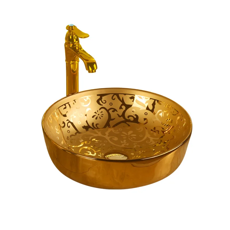 

Electroplated gold washbasin silver ceramic basin on the table art basin washbasin round colored gold