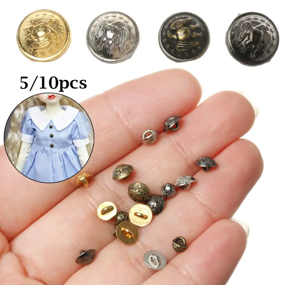 

5/10pcs 4/5/6mm Pattern Decoration Craft DIY Doll Clothes Metal Buckles Mini Coat Buttons Clothing Sewing Buckle