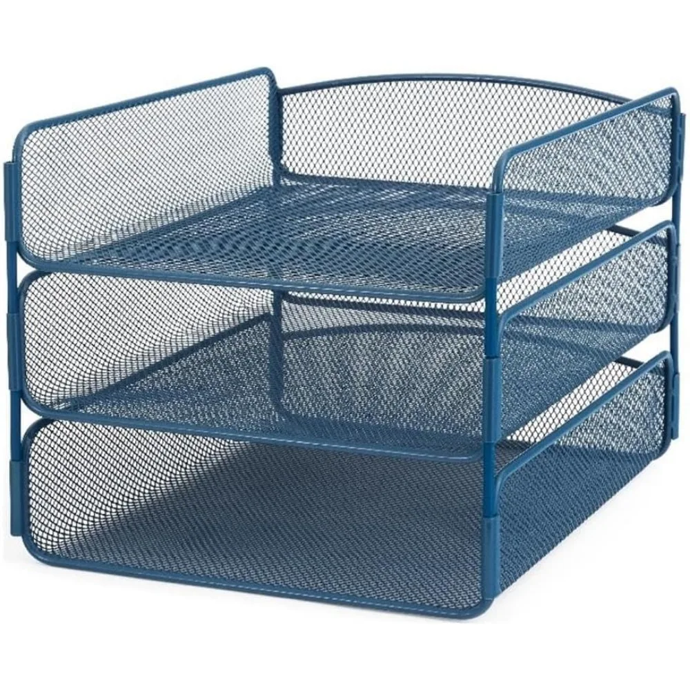 منظم مكتب أونيكس، 3 صواني، صندوق بريد للمكتب والفصول الدراسية، فارز الورق والبريد، شبكة فولاذية، أبيض