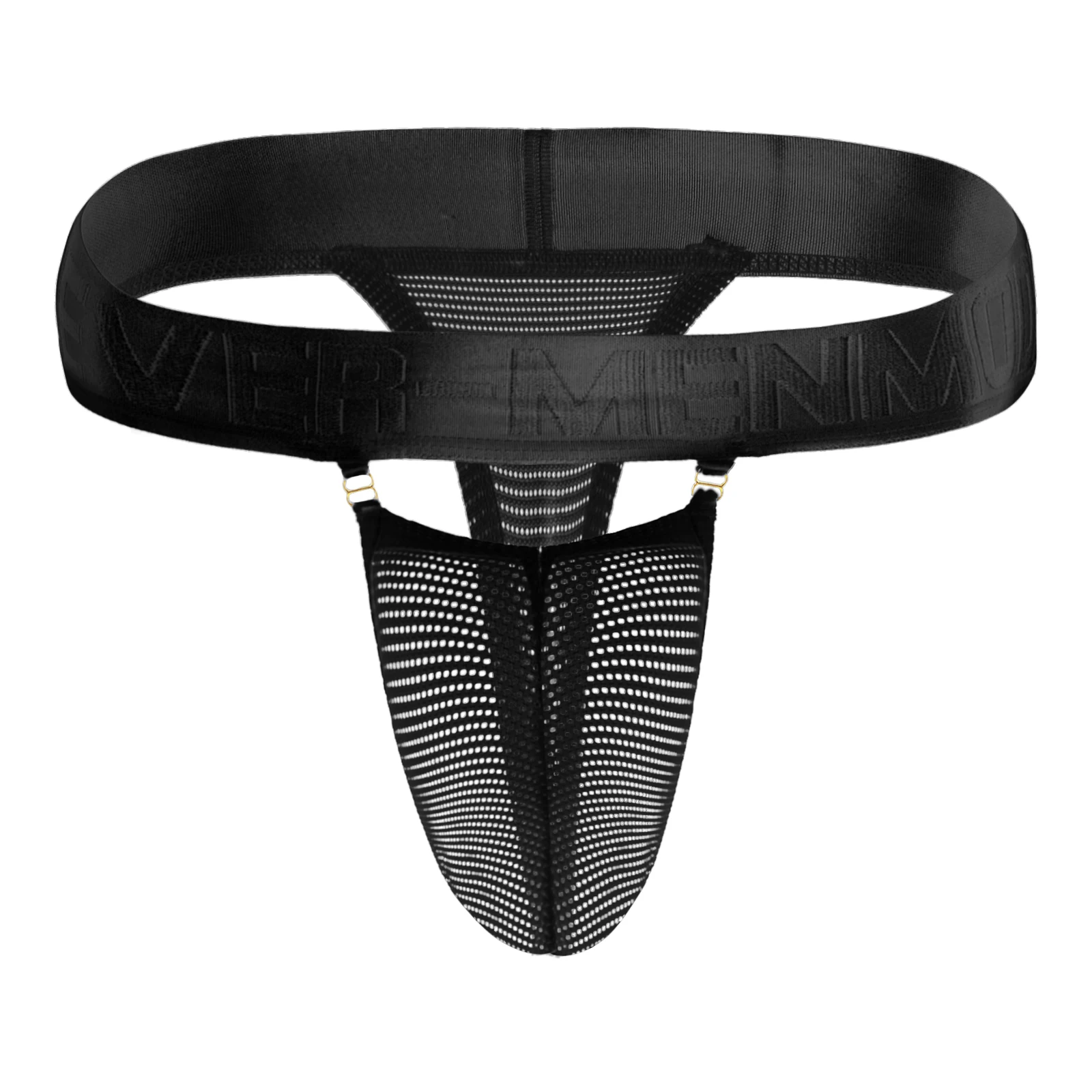 الرجال شبكة شير ثونغ مثير رجل الملابس الداخلية G سلسلة جوفاء القضيب الحقيبة سراويل Tanga hombre واسعة حزام مشبك معدني ديكور #1