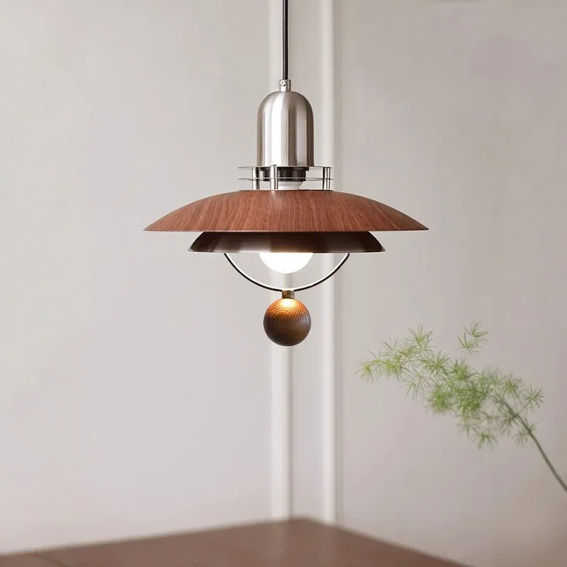 

Nordic medieval Bauhaus restaurant chandelier 2025 new retro American bedroom walnut color UFO light