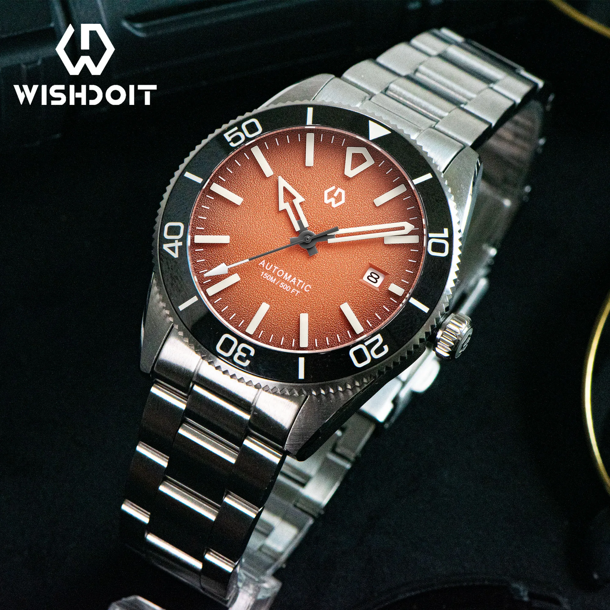 

Мужские автоматические часы, механические 3D-размерные светящиеся часы, игла, керамический безель, 150 метров, водонепроницаемые часы для дайвинга