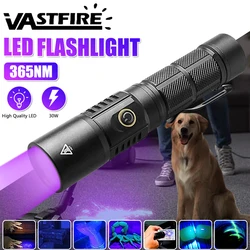 365NM UV Flashlight High Power Mini UV Torch with Clip Type-c Rechargeable Portable Waterproof UV Torch linterna ultravioleta