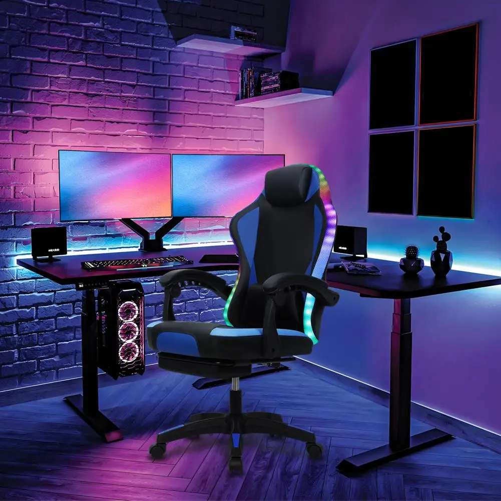 Gaming Chair with RGB LED Light, Ergonomic Massage Computer Chair with Footrest, High Back Music Video Chair with Lumbar Support