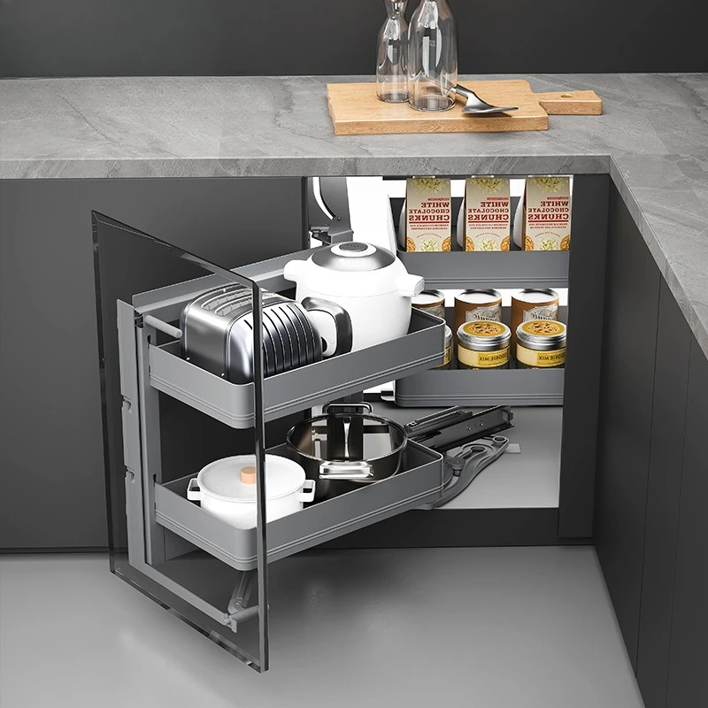 Basket Cabinet Rotating Monster Seasoning Storage Rack Basket Corner Cabinet Double-layer Dish Shelf Buffer