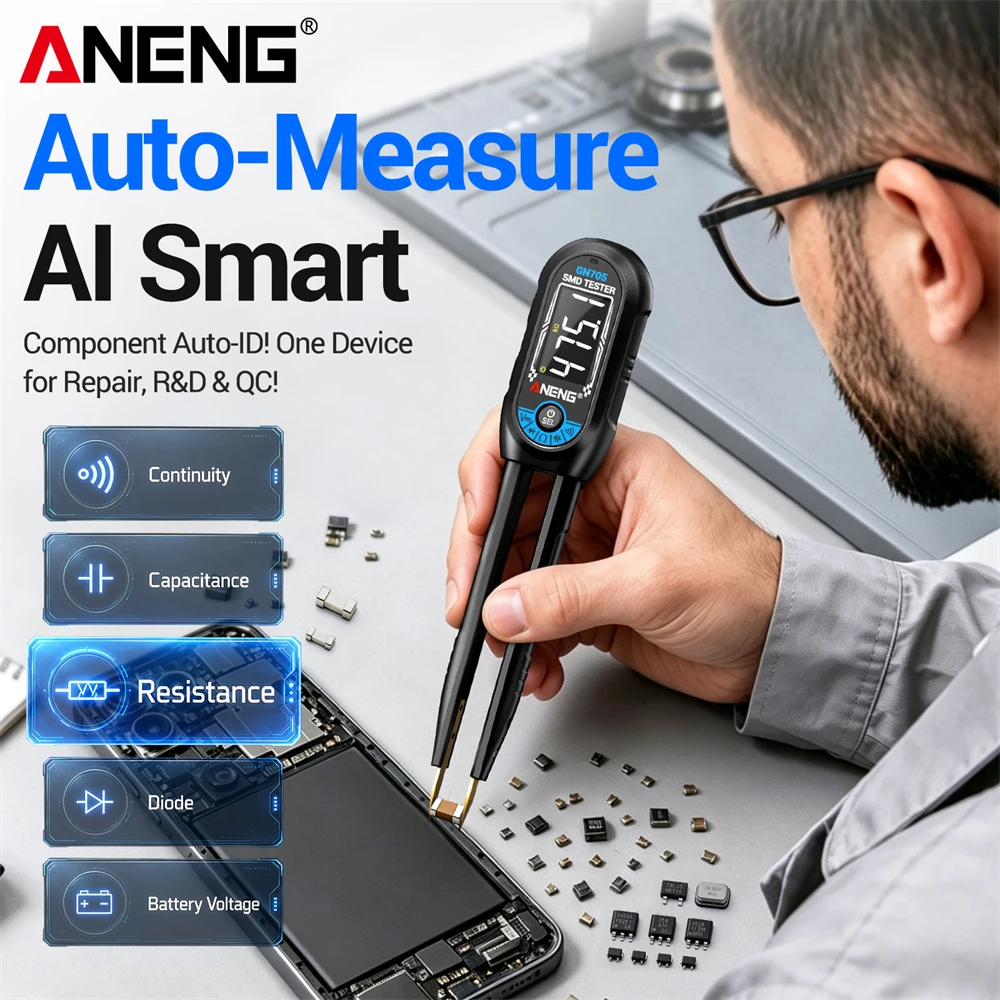 Mini Smart Digital Tweezer SMD Tester Rechargeable Multimeter Resistance Capacitance Voltage Auto Measurement Diode ANENG GN705 view 2