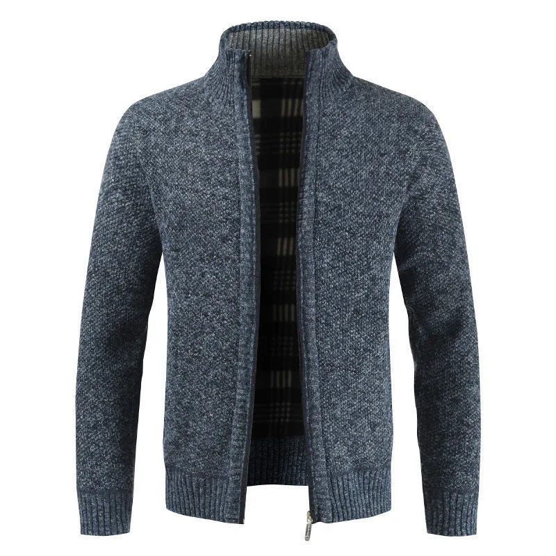 

Thiened Fce Autumn Winter Open Cardigan Men's Knitted Sweater Casual Loose Warm Long Sve Stand Collar Outerwear