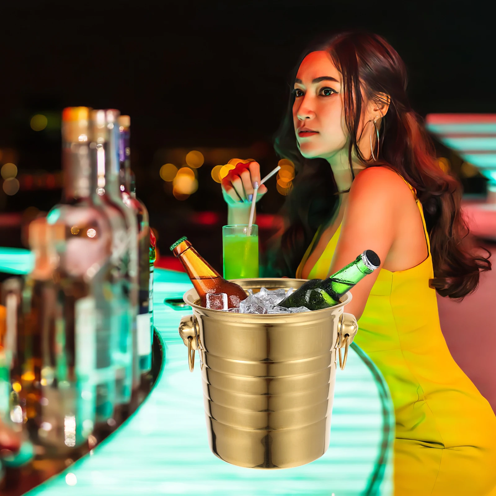 

Stainless Steel Bucket for Party Favor Containers Lid Ktv Ice Bucket Tub Summer Cooling Beer KTV Bar Kitchen Supplies