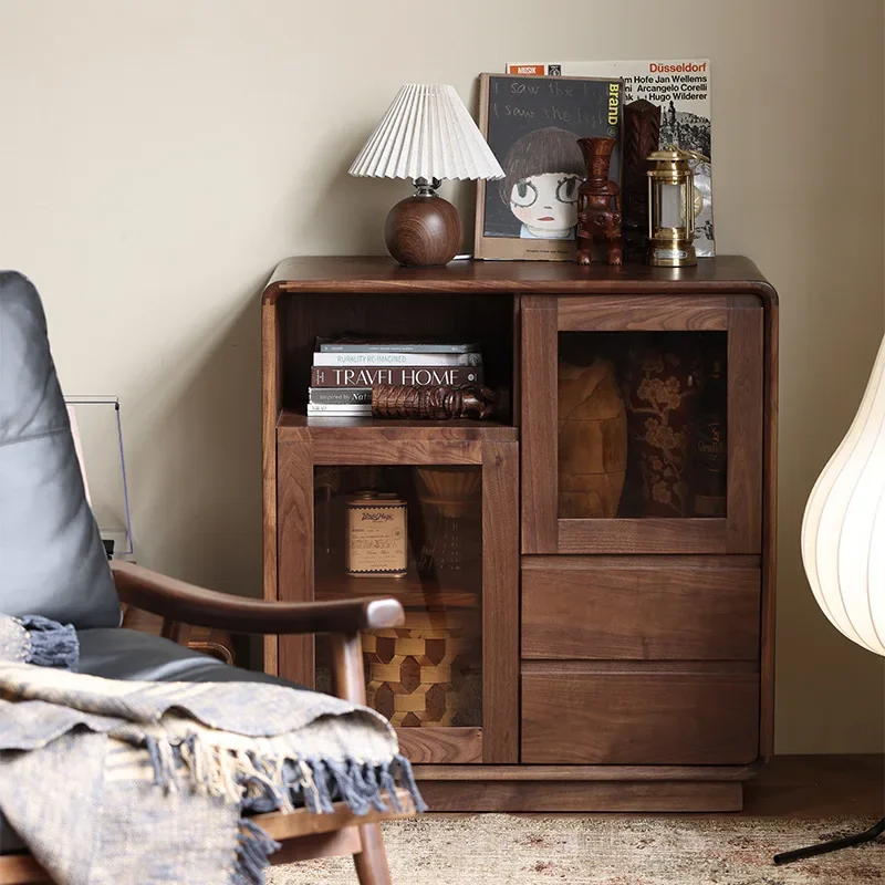 Nordic side cabinet solid wood walnut against the wall B & B modern simple living room floor cabinet