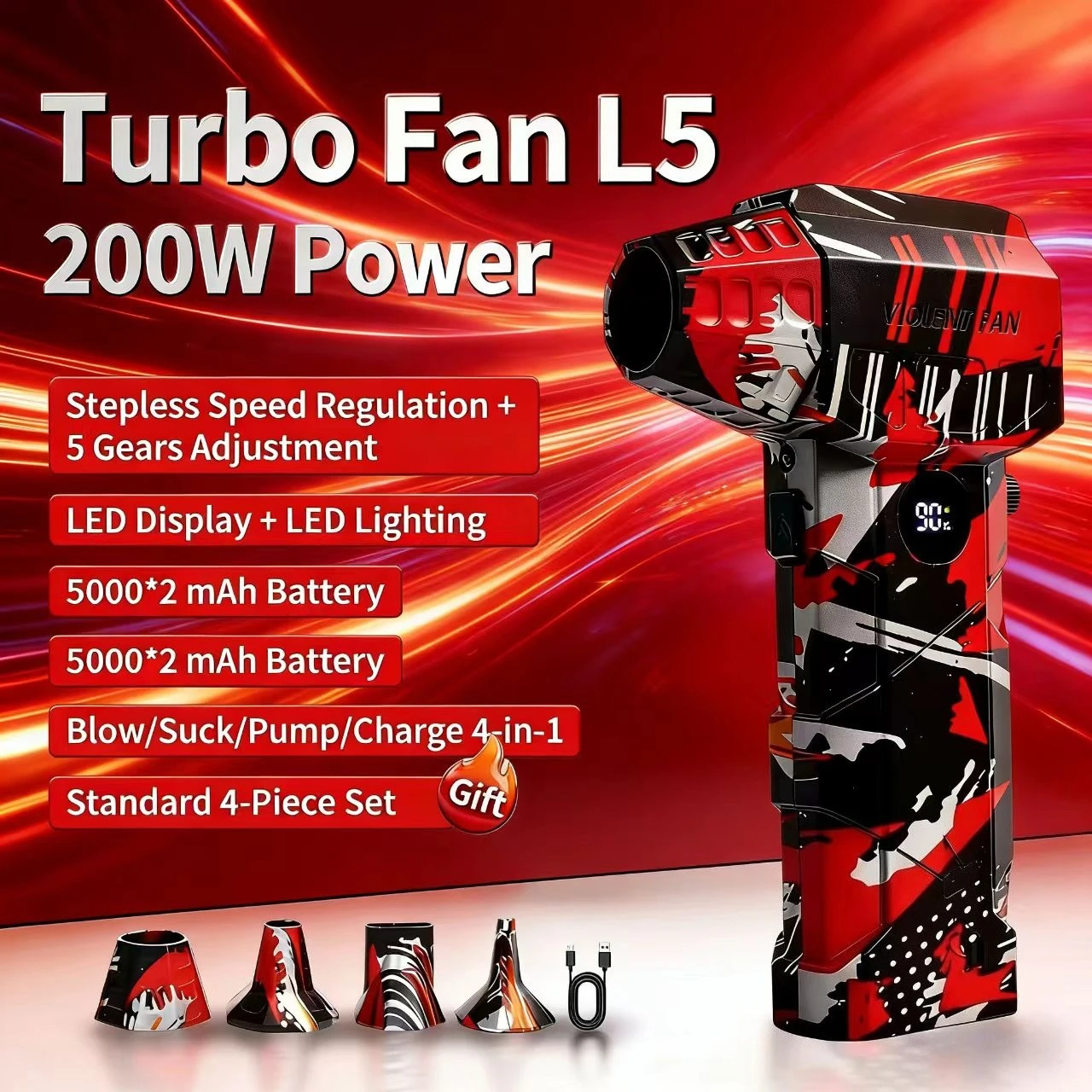 

L5Pro Turbo Jet Fan 140000RPM High Speed Air Blower Portable Dust Blowing Cleaning Tool with Type-C Charging