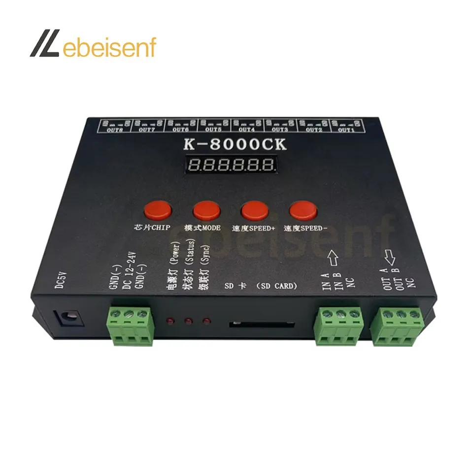 K-8000CK LED Programmable Magic Color Controller Multiple Cascaded Sync 8Way Stage KTV Smart RGB Dimmer 8192 Pixel DC 5V 12V 24V