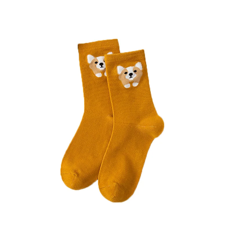 5 pares outono novo estilo coreano bonito meias de estudante com desenhos animados corgi design feminino meados de bezerro algodão engraçado meias de alta qualidade