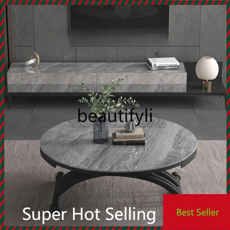 

G1218 Movable lifting coffee table dining table dual-purpose two-in-one foldable multi-functional apartment rock slab glass