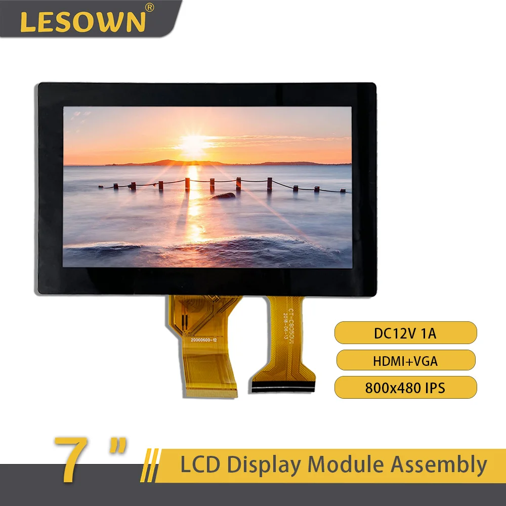 LESOWN Tiny Screen 7 inch 800x480 LCD Display HDMI-Compatible VGA with Driver Board Touchscreen Module for Digitizer Computer