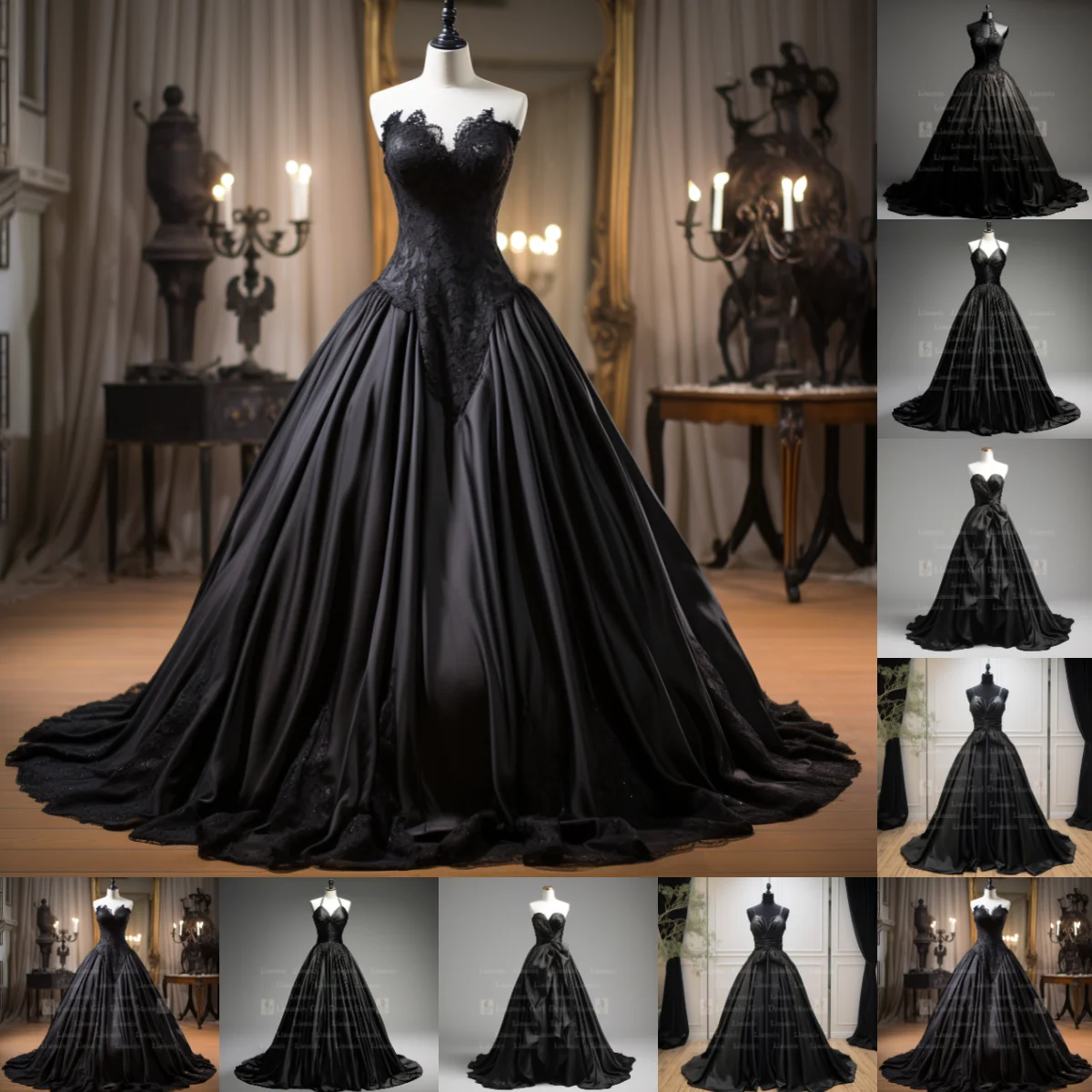 Schwarzes trägerloses Abendkleid mit Schnürung in voller Länge, Geburtstagsfeier, formelle Anlässe, elegantes Kleidung, handgefertigt, individuell gestaltet, W1–12