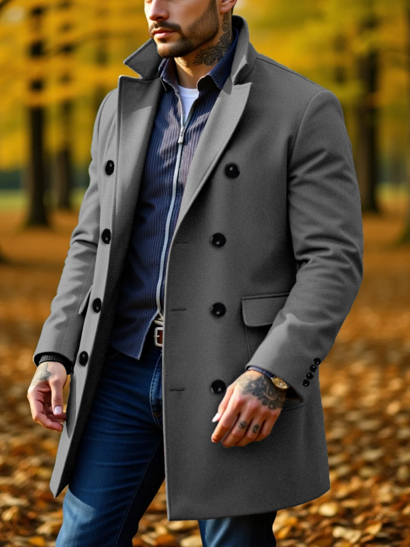 

Men's Wool Overcoat Double-Breasted Winter Design Thickened Stand Collar Business Casual Warm