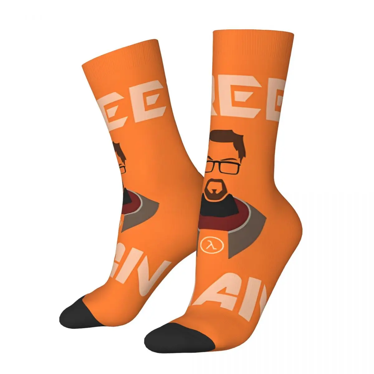 Funny Crazy Sock for Men Lambda Gordon Freeman Hip Hop Harajuku Half Life Game Happy Seamless Pattern Printed Boys Crew Sock