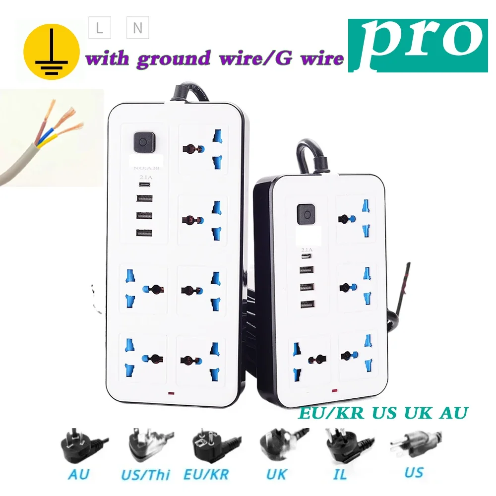 

Power Multi Tap Universal Plug Socket EU US UK AU Outlet Power Strip with Extension Cord TypeC USB Port Charge Electrical Socket