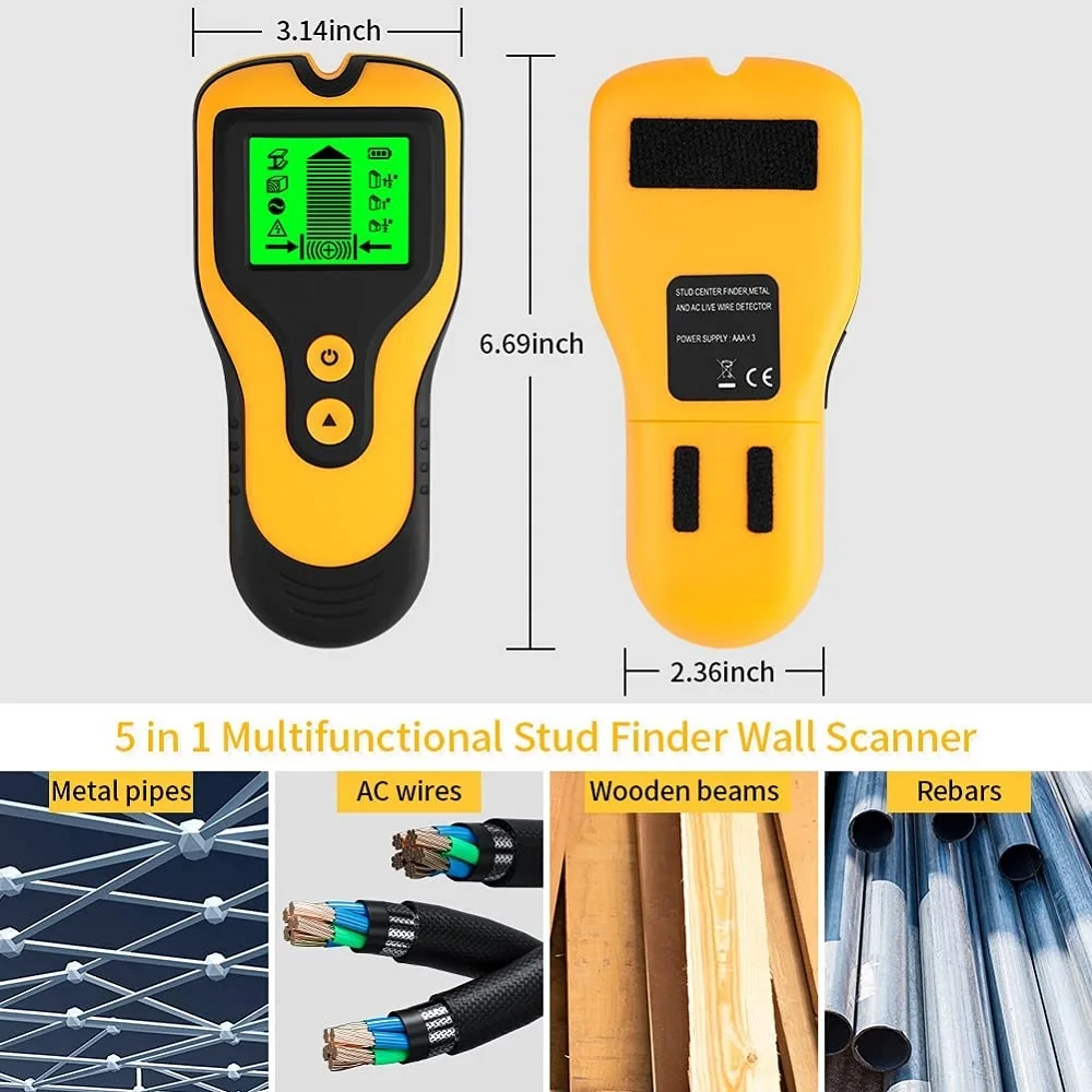 3in1 Multifunction Wall Detector Digital Handheld Professional Wall Scanner Live Wires Cable PVC Water Pipe Metal Finder Scanner