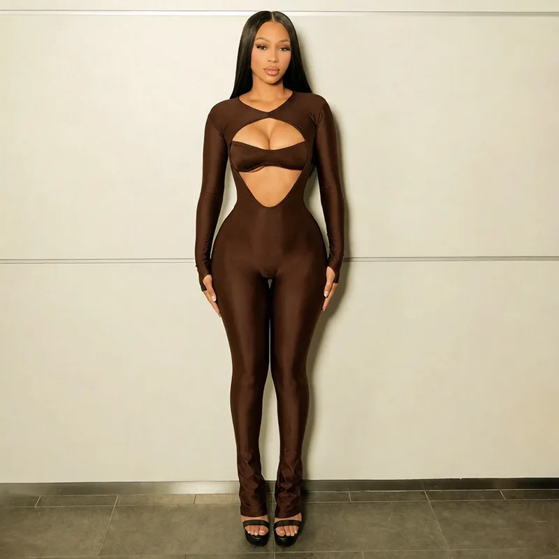 Sexy Bikini Tops Jumpsuits 2026 Women Autumn Fall Club Elegant Bodycon Luxury One Piece Party Jumpsuit Flare Pants Bodysuit