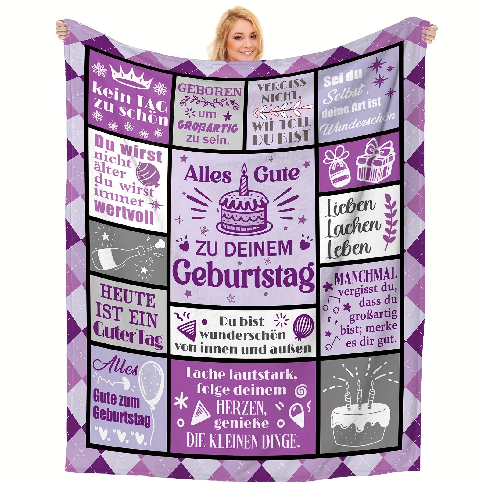 Top Pick Happy Birthday Cake Blanket - Ultra-Soft All-Season Sofa Travel Camping Machine Washable Gift