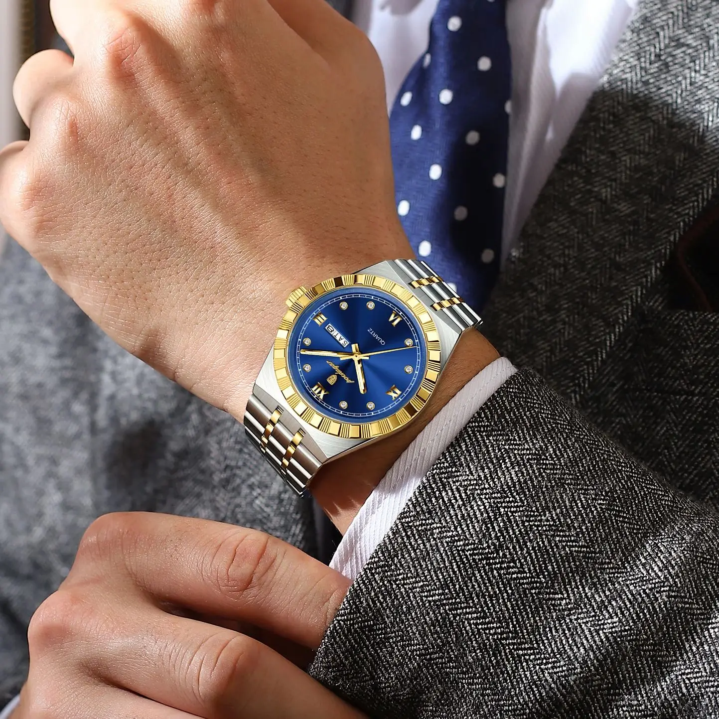 POEDAGAR ساعة رجالية فاخرة تاريخ الأسبوع مقاوم للماء مضيئة ساعة رجال الأعمال الفولاذ المقاوم للصدأ كوارتز ساعات عادية للرجال Reloj