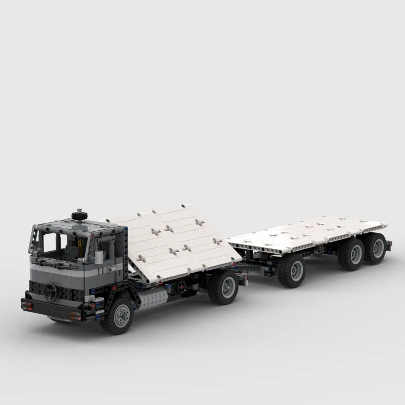 MOC-97703 클래식 화물 삼각형 덤프 트럭(트레일러 포함) 빌딩 블록 모델, 1238개 부품, 소년 어린이 생일 장난감 선물