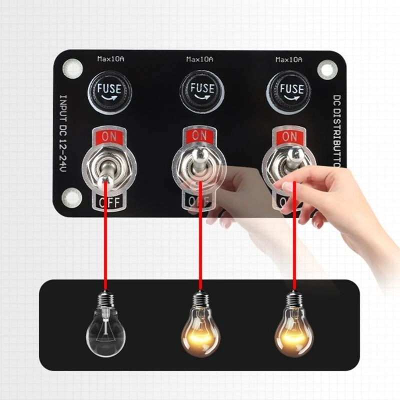 Y1UB 3 Gang Ignition Switch Panel Fuses Box Power Socket Distribution Board 10A Compatible For Car Marine Ship Truck 12V-24V