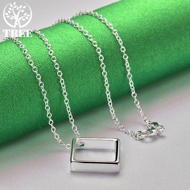ALITREE 925 فضة القلائد عالية الجودة مربع قلادة قلادة المرأة سلسلة عنق موضة هدايا مجوهرات الزفاف الطرف