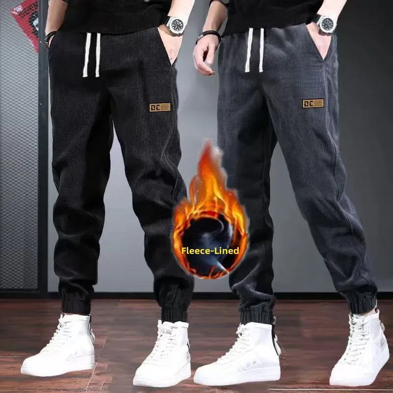 

Мужские осенне-зимние вельветовые спортивные спортивные штаны на подкладке Thiened Fce, свободные удобные повседневные длинные брюки