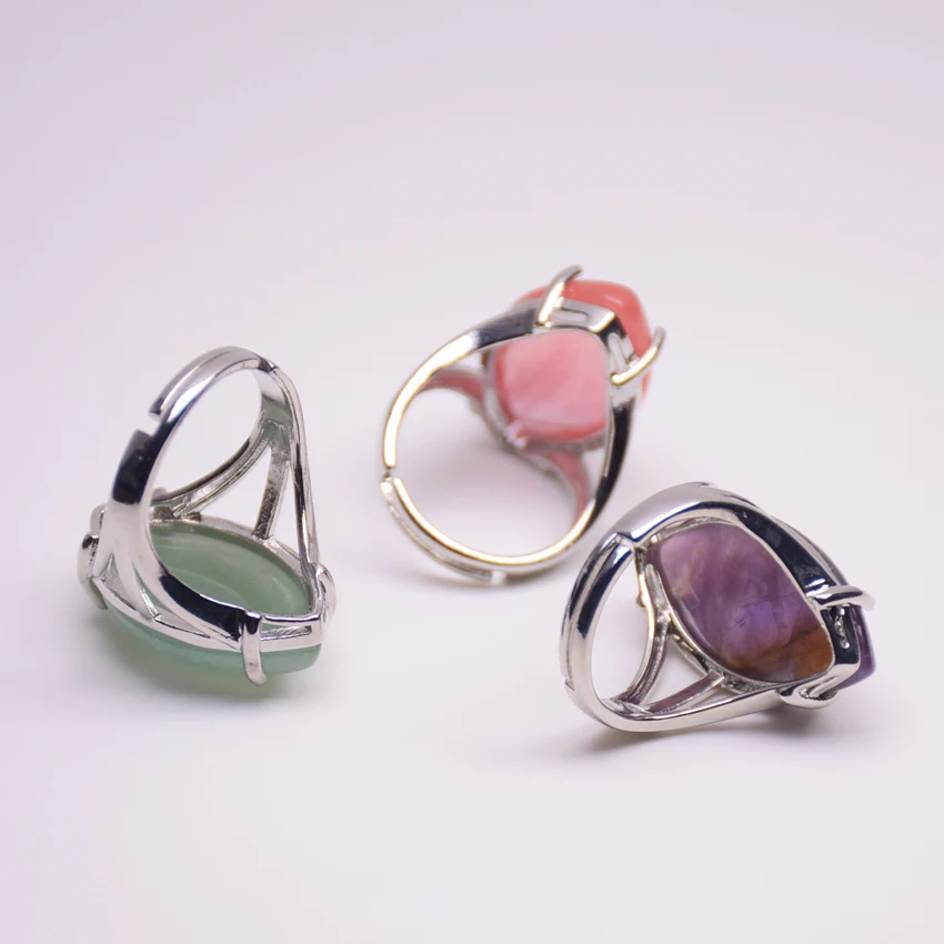 Natural Gems Stone Horse Eye Shape Resizable Rings Reiki Healing Turquoises Aventurine Clear Crystal Opal Jaspers Jewelry