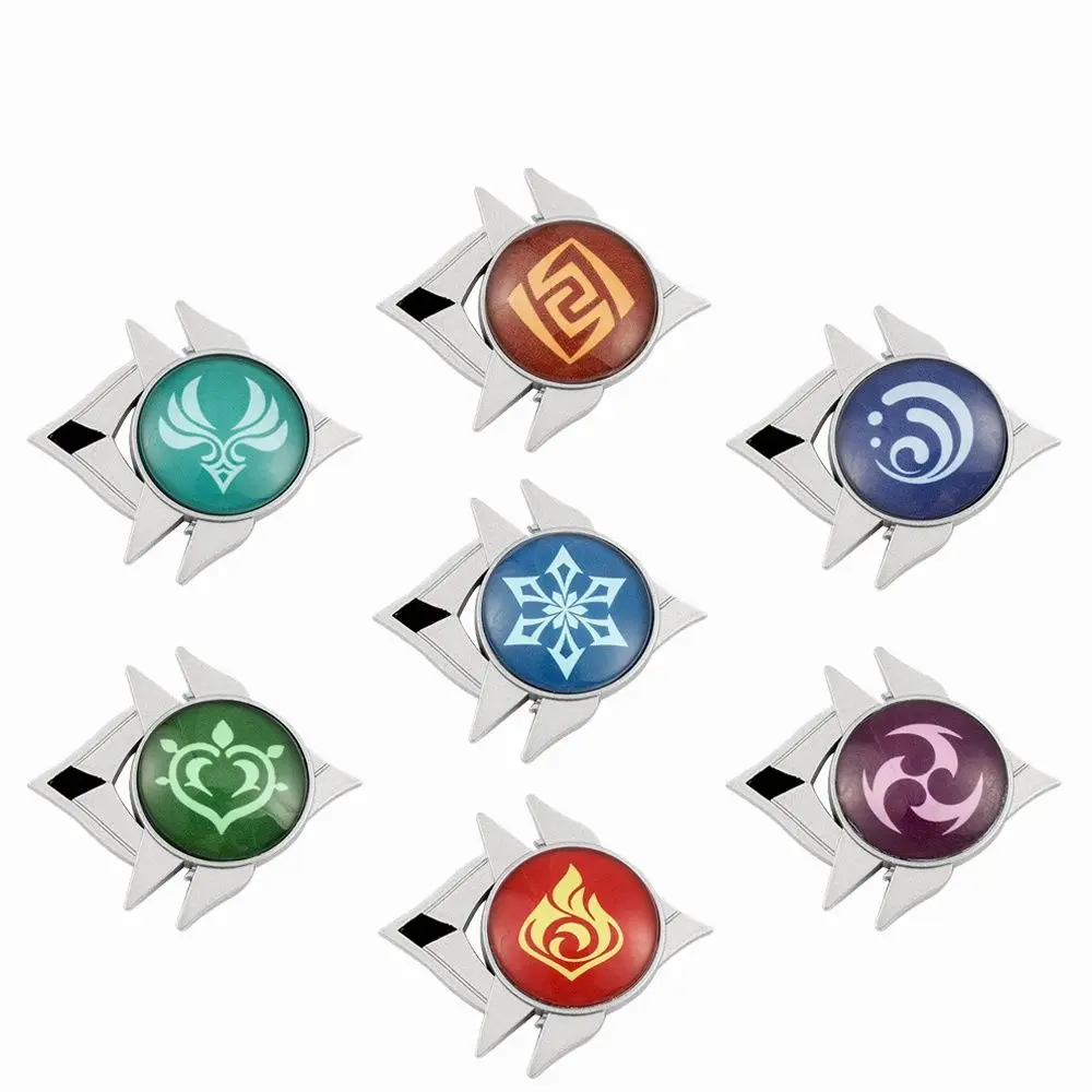 Genshin Impact Vision Luminous Pin Funny Badges for Backpack Jewellery Video Game Button Brooch Accessories Gift For Friends