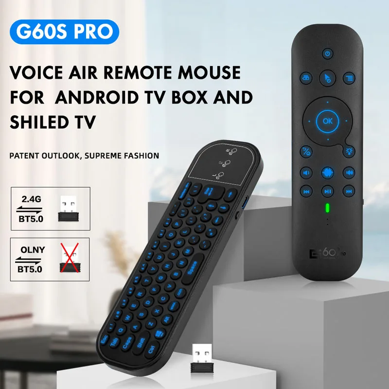 G60S Pro BT 5.0 2.4G Wireless Gyroscope Air Mouse Voice Remote Control Russian/English Mini Keyboard for Android Smart TV Box PC