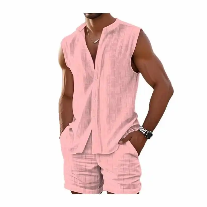 

Men's Casual Loose Vest irt Beach Set ort Sve Polyester Fiber Cotton Summer orts Outfit Middle-Aged Men's Faion
