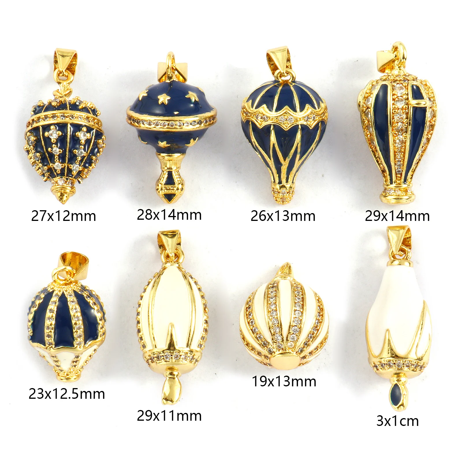 1 Piece Brass & Cubic Zirconia Charms 18k Gold Plated Enamel 3D Hot Air Balloon Lantern Pendants For DIY Necklace Jewelry Making